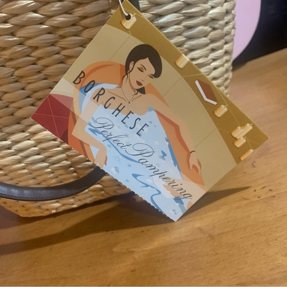 Borghese Straw Jute Shoulder Bag with Brown and White Polka Dot Lining NWT - Picture 3 of 8